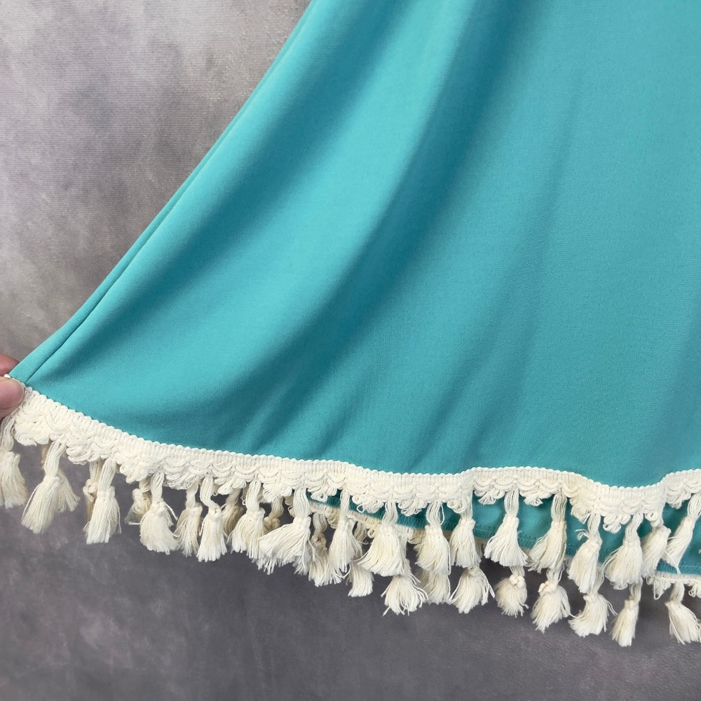 Judith March Tassel Fringe Hem Tunic Top Women Small Teal‎ Stretch Boho Indie - Picture 4 of 12